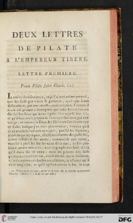 Deux lettres de Pilate à l'empereur Tibere