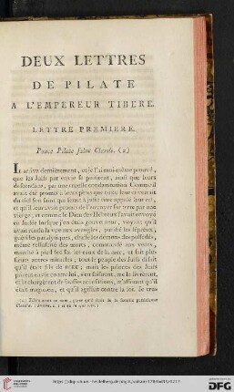 Deux lettres de Pilate à l'empereur Tibere