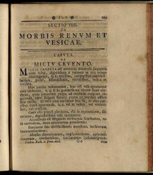 Sectio VIIII. De morbis renum et vesicae. Caput I – Caput VIII