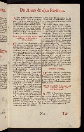 De Anno & ejus Partibus; Tabella Temporaria; Festorum Mobilium; Duae Tabellae; Oratio Divenda ante Divinum Officium; Absolutiones et Benedictiones