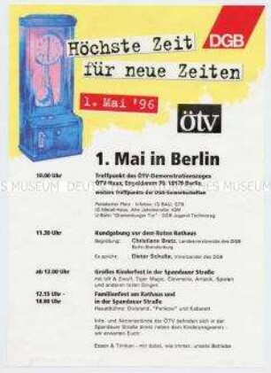 Flugblatt mit Aufruf des DGB und der ÖTV zum 1. Mai 1996