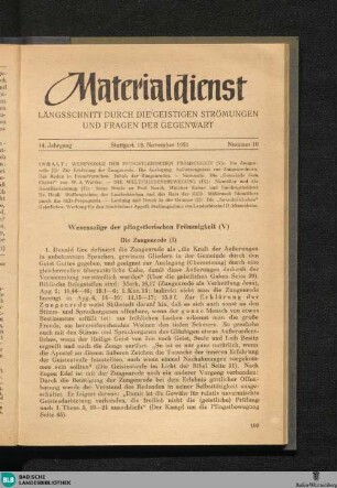Materialdienst : Längsschnitt durch die geistigen Strömungen und Fragen der Gegenwart