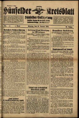 Erste Ausgabe vom Montag, den 27. Januar 1941.