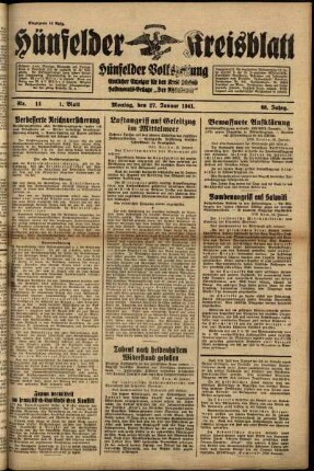 Erste Ausgabe vom Montag, den 27. Januar 1941.