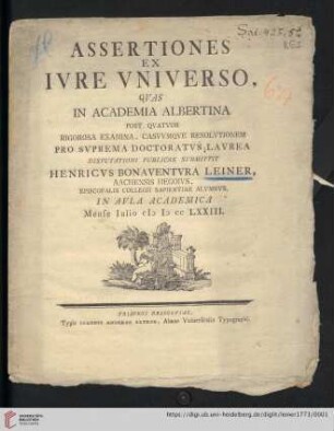 Assertiones Ex Ivre Vniverso