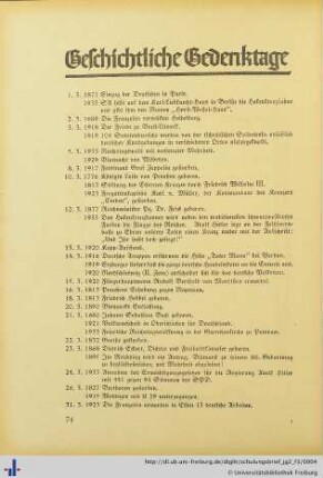 Geschichtliche Gedenktage.