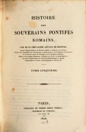 Histoire des souverains pontifes romains, 5