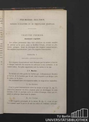 Première section. Notions d'anatomie et de physiologie végétale.