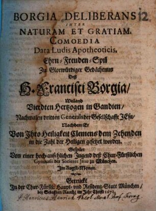 Borgia Deliberans inter Naturam et Gratiam