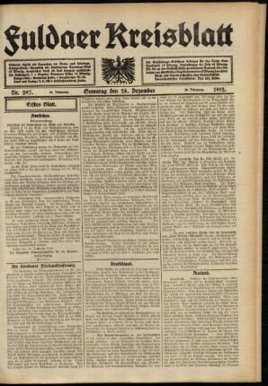 Erste Ausgabe vom Samstag, den 28. Dezember 1912.