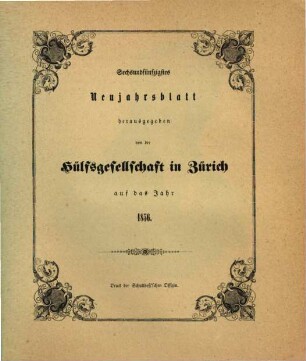 Neujahrsblatt der Hülfsgesellschaft in Zürich : auf d. Jahr .... 56. 1856