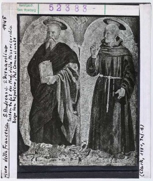 Piero della Francesca: Hl. Andreas und Hl. Bernardino, Seitentafel der Madonna della Misericordia, Borgo San Sepolcro, Palazzo Communale