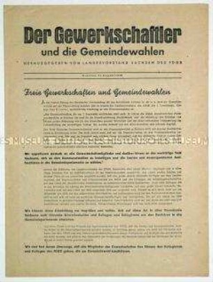 Informationsblatt des FDGB-Landesvorstandes Sachsen im Vorfeld der Gemeindewahlen 1946