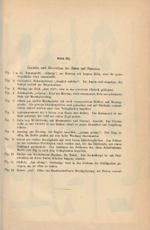 Tafel III. Geräthe und Zierrathen der Batta auf Sumatra