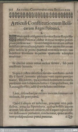 Articuli Constitutionem Bellicarum Regni Polonici [Polnische Krieges-Constitutiones]