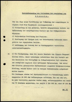 Kostenüberschlag zur Vollendung der Ausgrabung von Olympia (2. Fassung)