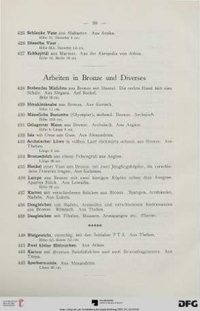 Arbeiten in Bronze und Diverses (Nr. 428-443)