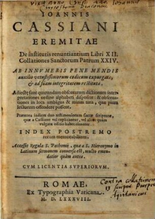 Joh. Cassiani De institutis renuntiantium : libri 12