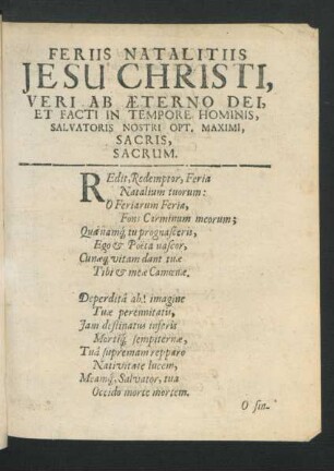 Feriis Natalitatis Jesu Christi ...