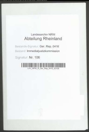 Altes Ablieferungsverzeichnis der "Immediat- Justiz- Organisations- Kommission".