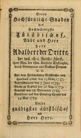 Des Fürstlichen Hochstifts Fulda Staats- und Standskalender : auf das Jahr .... 1794