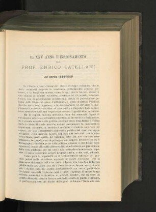 Il XXV Anno D'Insegnamento Del Prof. Enrico Catellani.
