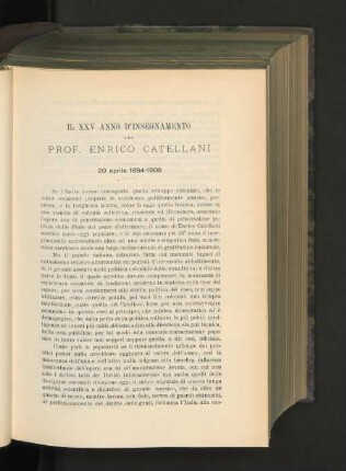 Il XXV Anno D'Insegnamento Del Prof. Enrico Catellani.