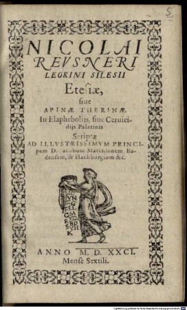 Etesiae, sive Apinae Therinae ... ad Jacobum Marchionem Badensem ...