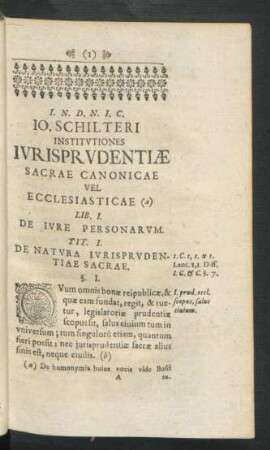 Jo. Schilteri Institutiones Iurisprudentiae Sacrae Canonciae Vel Eccleciasticae Lib. I. De Iure Personarum