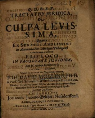 Tractatio Juridica, De Culpa Levissima