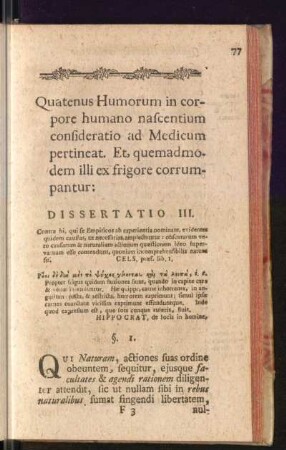 Quaetenus Humorum in corpore humano nascentium consideratio ad Medicum pertineat. Et, quemadmodem illi ex frigore corrumpantur