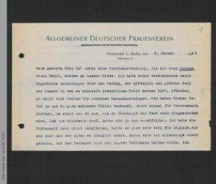 Brief von Helene Lange an Unbekannt
