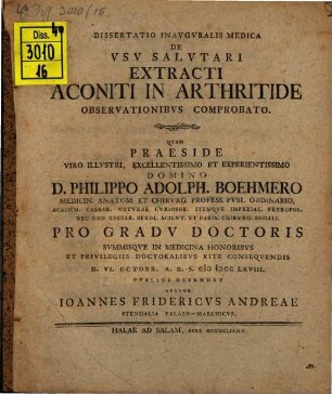 De usu salutari extracti aconiti in arthritide observationibus comprobato