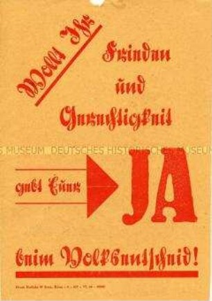 Aufruf zur Abstimmung für die Enteignung der Betriebe von Nazi- und Kriegsverbrechern beim Volksentscheid 1946