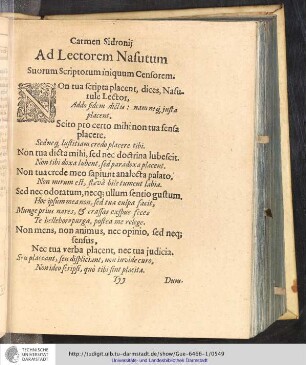 Carmen Sidronij. Ad Lectorem Nasutum