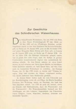 Zur Geschichte des Schindlerschen Waisenhauses