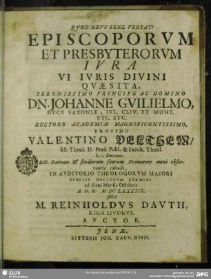 Episcoporum et presbyterorum jura vi juris divini quaesita