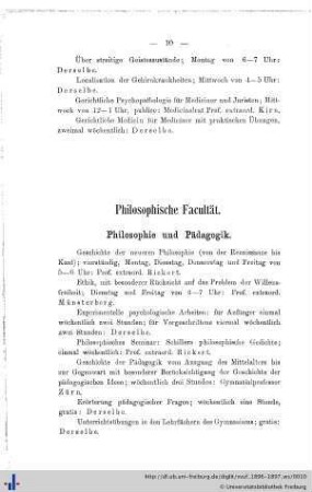 Philosophische Facultät.