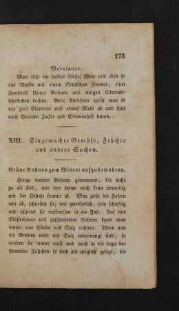 XIII. Eingemachte Gemuese, Fruechte und andere Sachen.