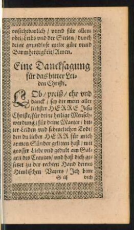 Eine Dancksagung für das bitter Leiden Christi.