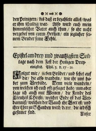 Epistel am drey und zwantzigsten Sonntage nach dem Fest der Heiligen Dreyeinigkeit.