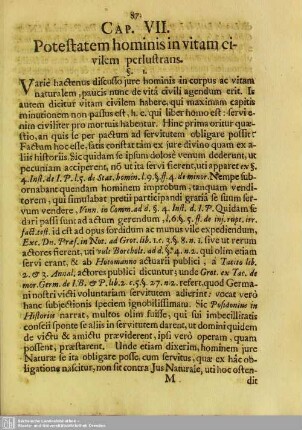 Cap. VII. Potestatem hominis in vitam civilem perlustrans