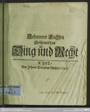 Johannes Fuchsen Holsteinisches Ding und Recht