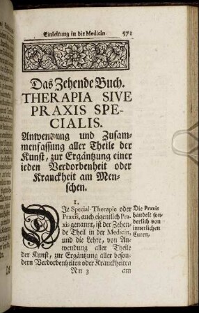 Das Zehende Buch. Therapia Sive Praxis Specialis.