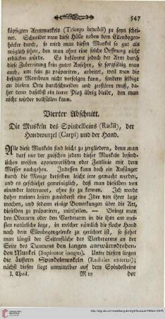 Vierter Abschnitt: Die Muskeln des Spindelbeins (Radii), der Handwurzel (Carpi) und der Hand