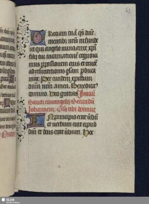 Inicium // Sancti euuangelij Secundu(m) // Johannem. Gl(ori)a tibi domine // ...