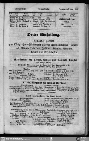 I. Ministerium des königl. Hauses und Cabinets-Canzlei.