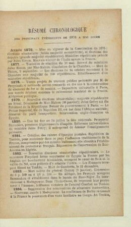 Résumé chronologique
