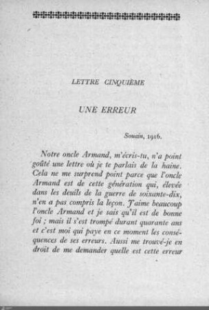 Lettre cinquième: Une erreur