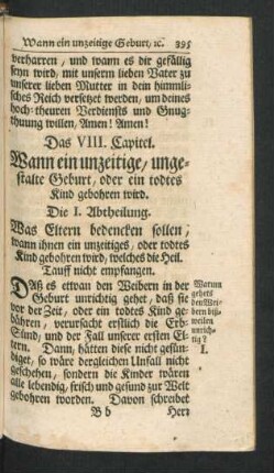 Das VIII. Capitel. Wann ein unzeitige, ungestalte Geburt, ...